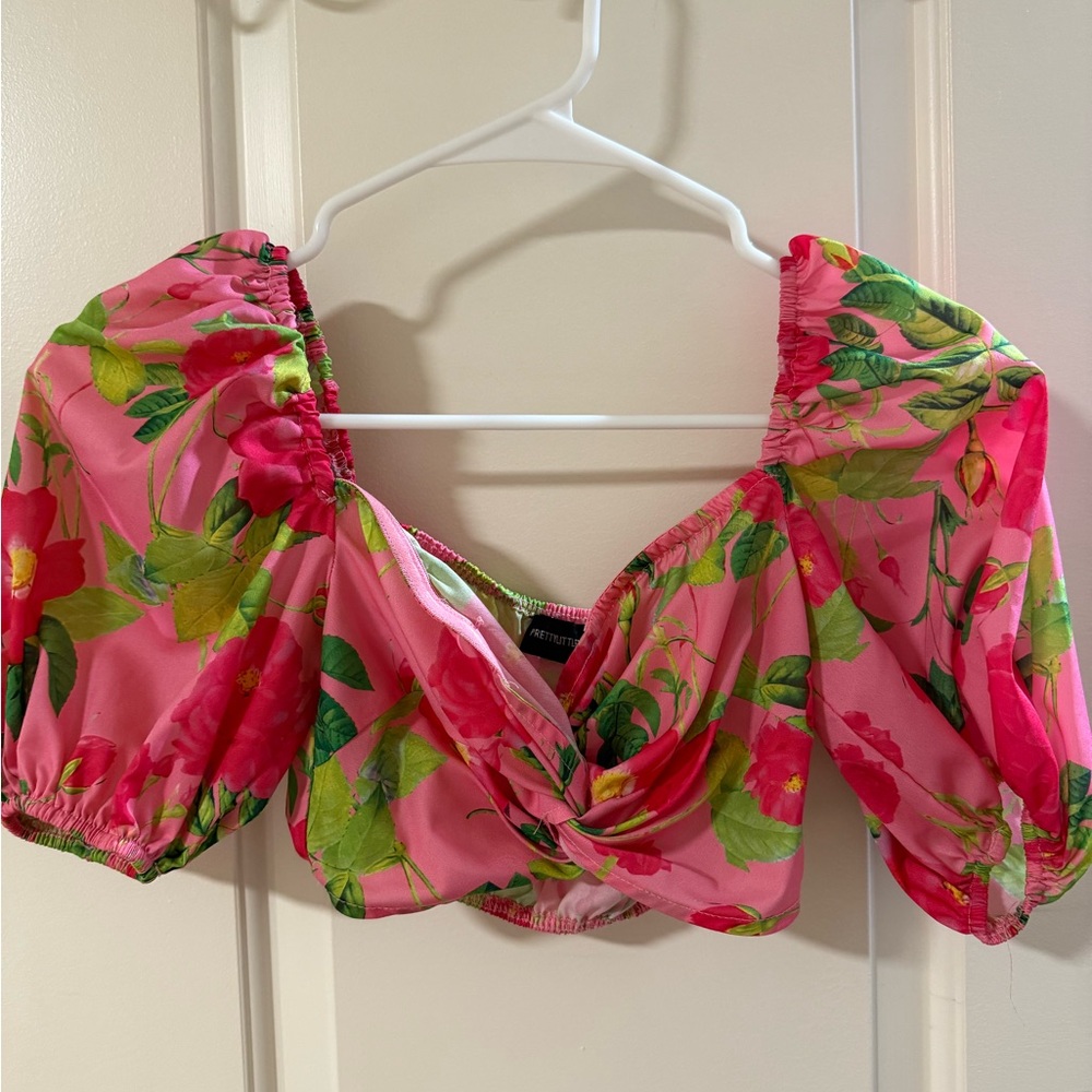 PrettyLittleThing Pink and Green Floral Dress